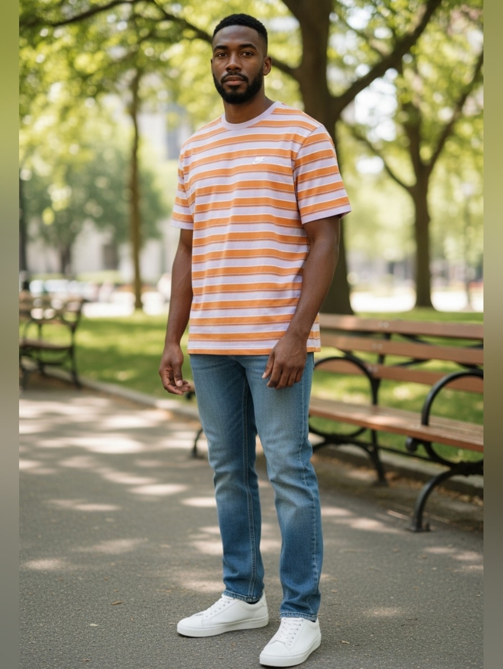 Nike Unisex Orange & Purple Stripe Tee, Size Large, NWT
